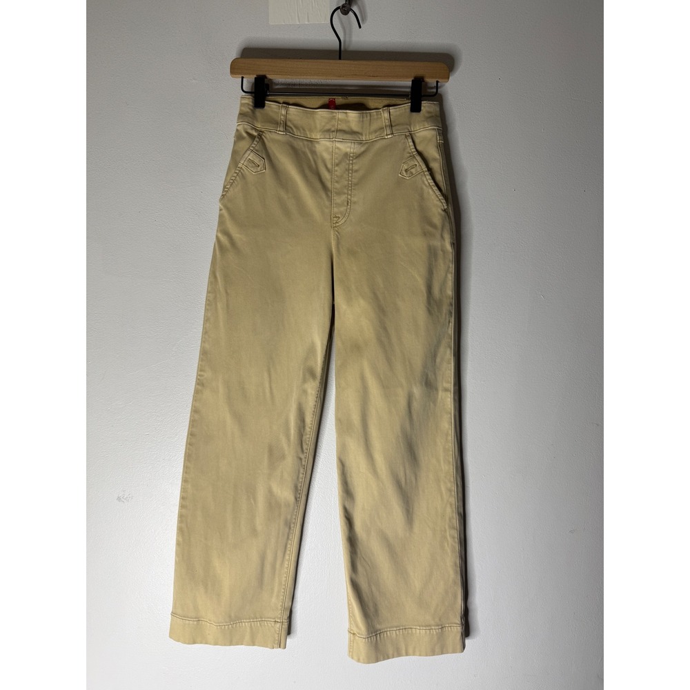 Spanx tan stretch twill pull on wide leg crop pants size small